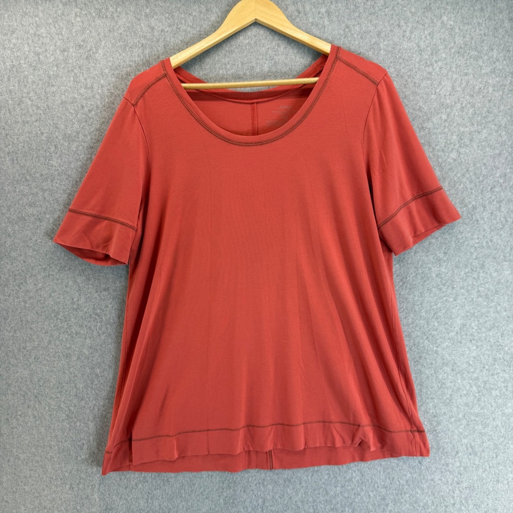 Soma Short Sleeve T Shirt Sleep Top Pajama Coral Tan Stitching Womens Size Large
